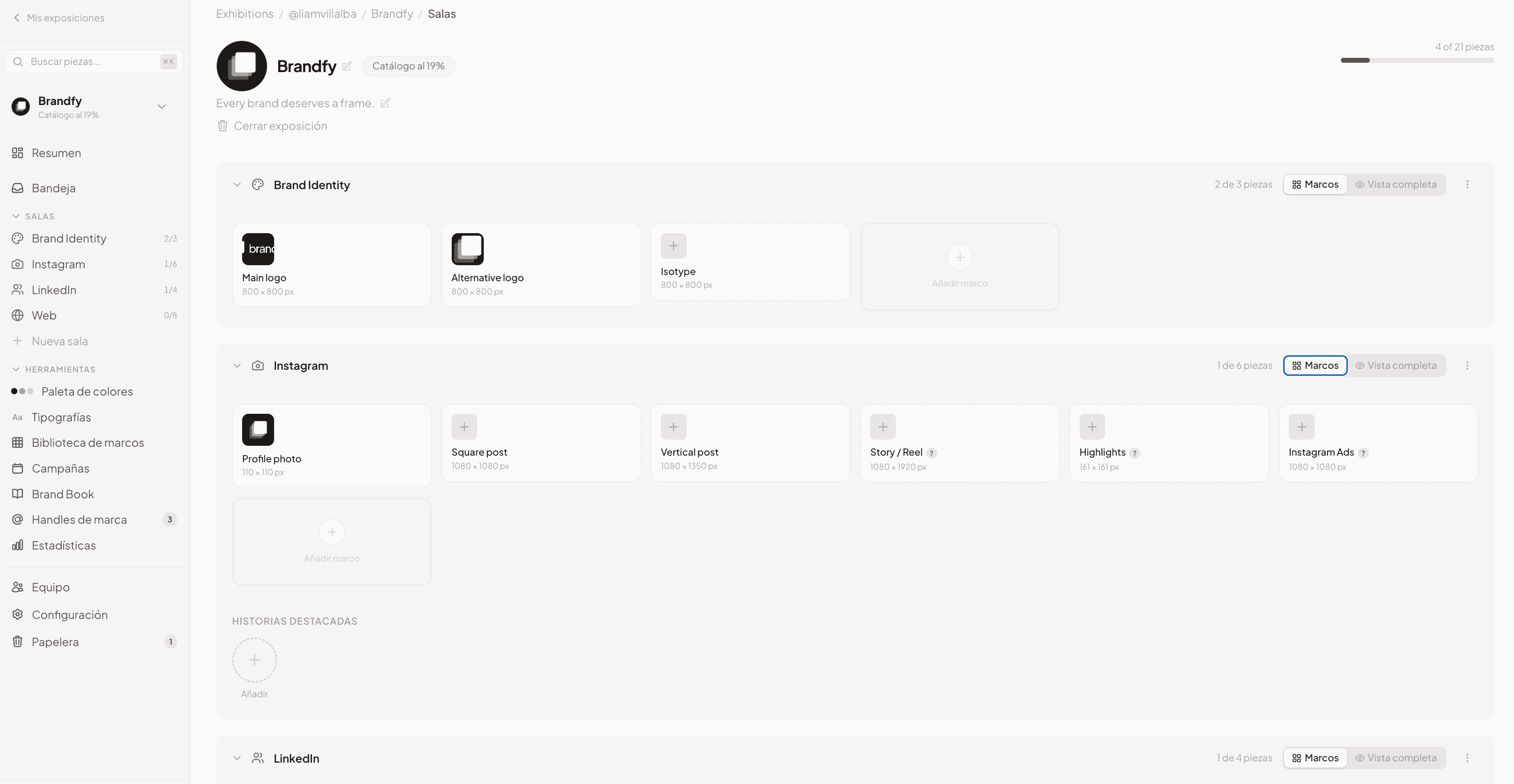 Brandfy — brand asset gallery organized by platform